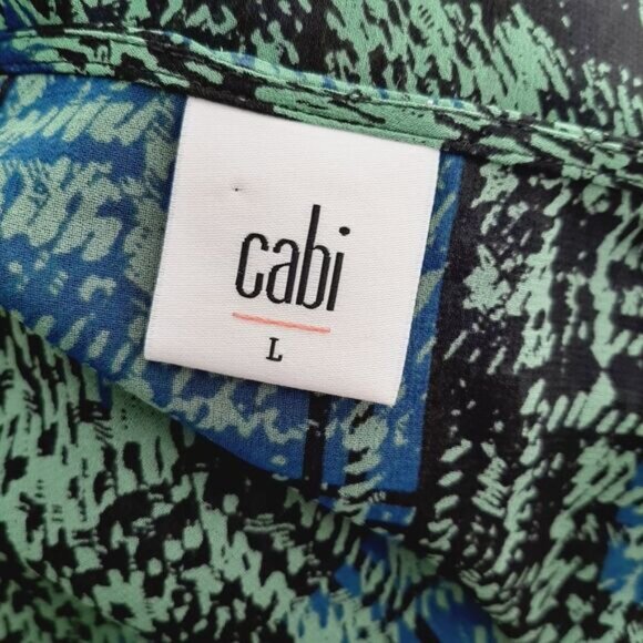 CABI Semisheer Asymmetrical Hem Light Blouse Top Green & Blue Sz L - Picture 9 of 10